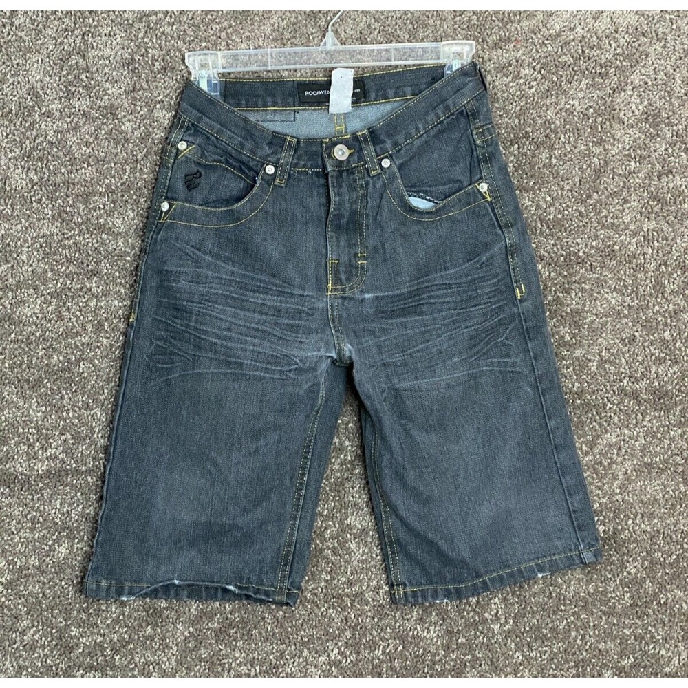 Rocawear Boys Gray Denim Shorts Size 12 Embroidered Y2K Hip Hop Streetwear Jorts